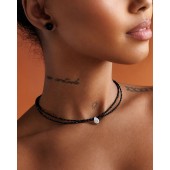 Colier dublu cu spinel negru fatetat si pandantiv argint cu cristal teardrop DiAmanti 262-20C-G